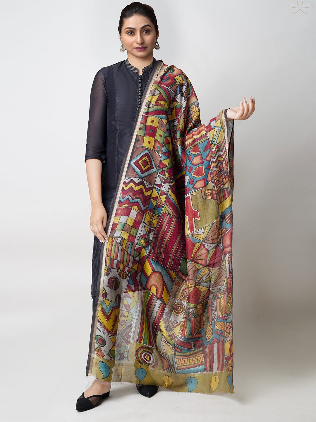 

Unnati Silks Geometric Printed Kalamkari Dupatta, Red