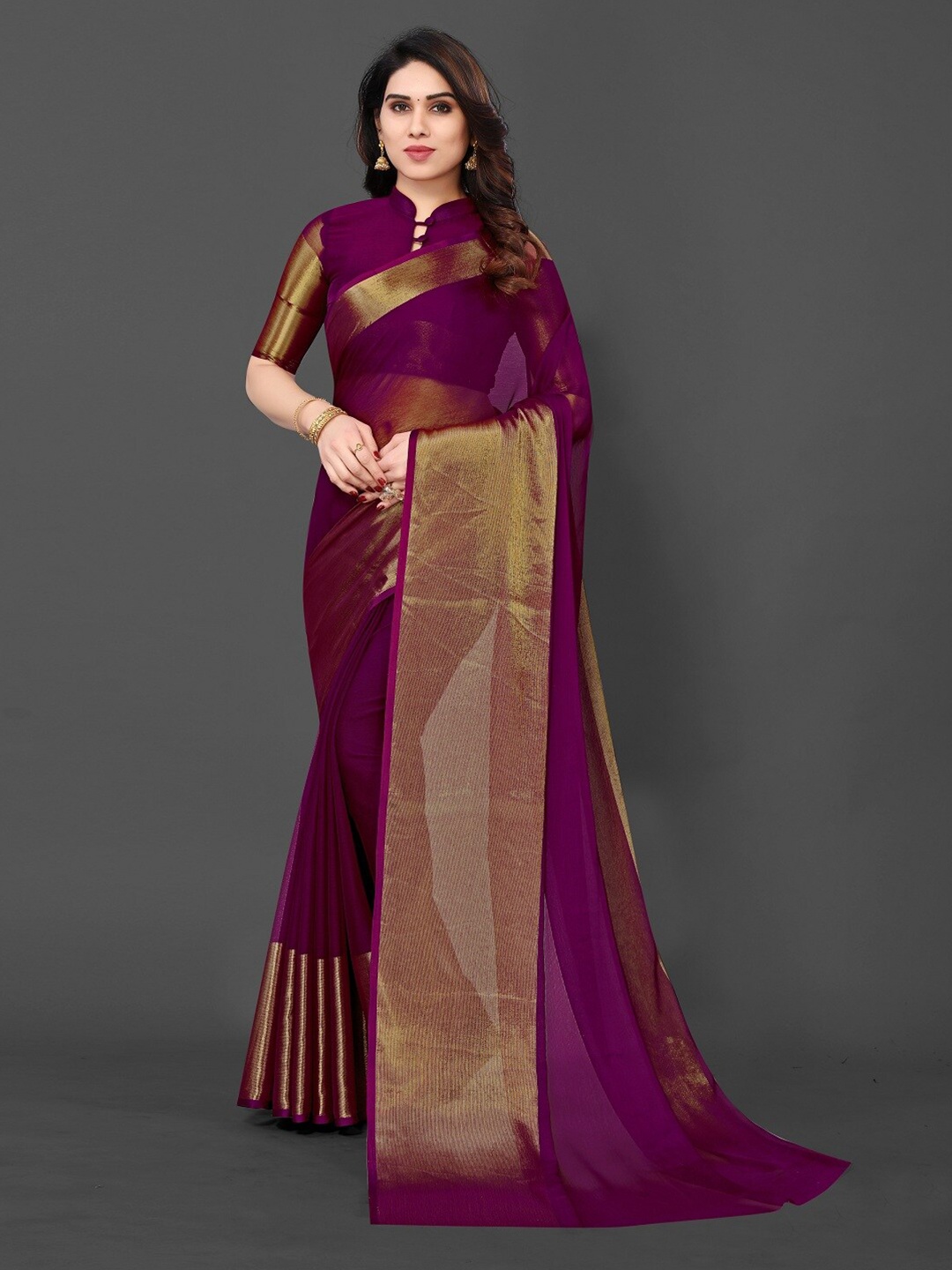 

VIVAN FAB Zari Dharmavaram Saree, Purple