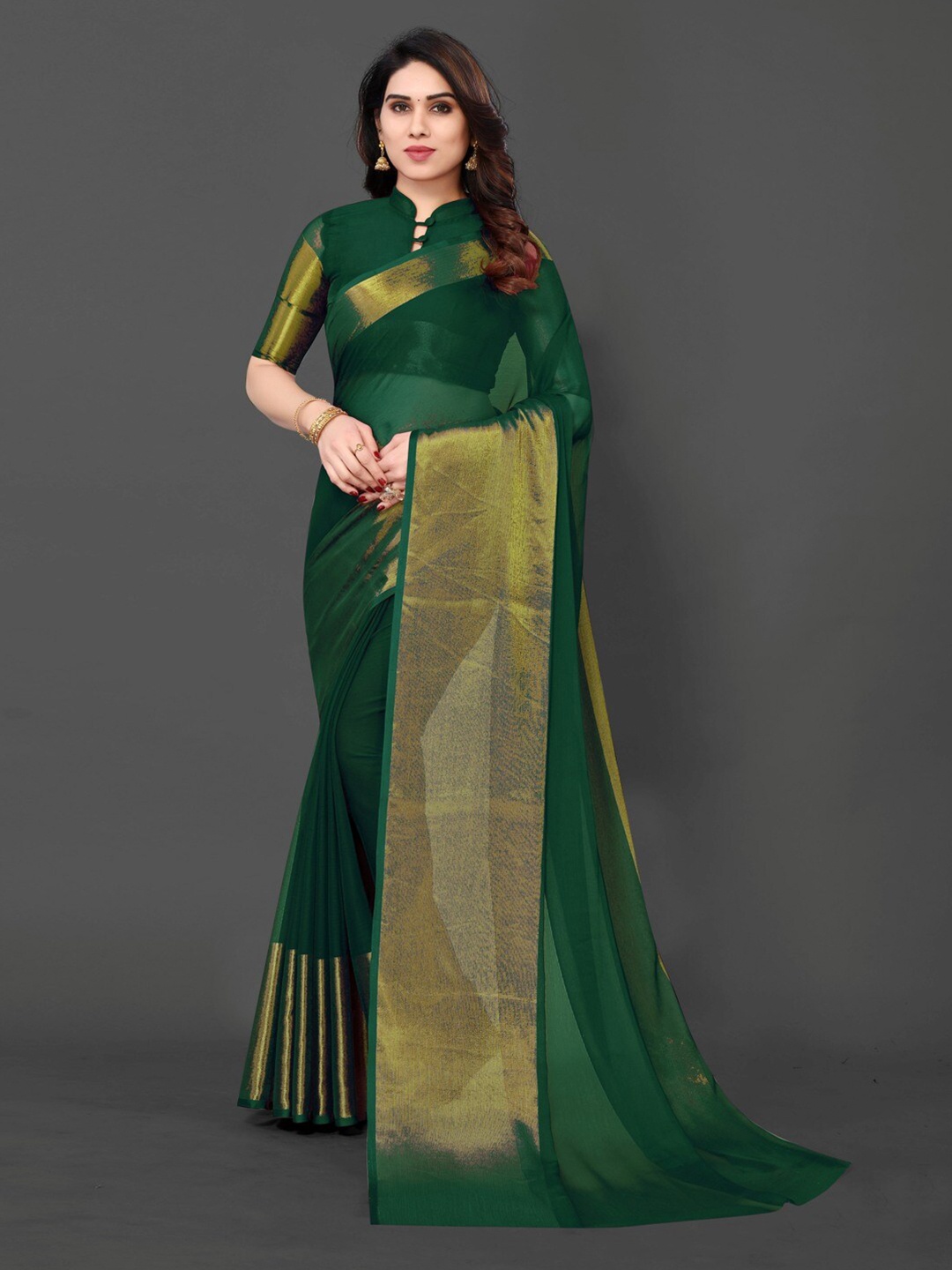 

VIVAN FAB Zari Dharmavaram Saree, Green
