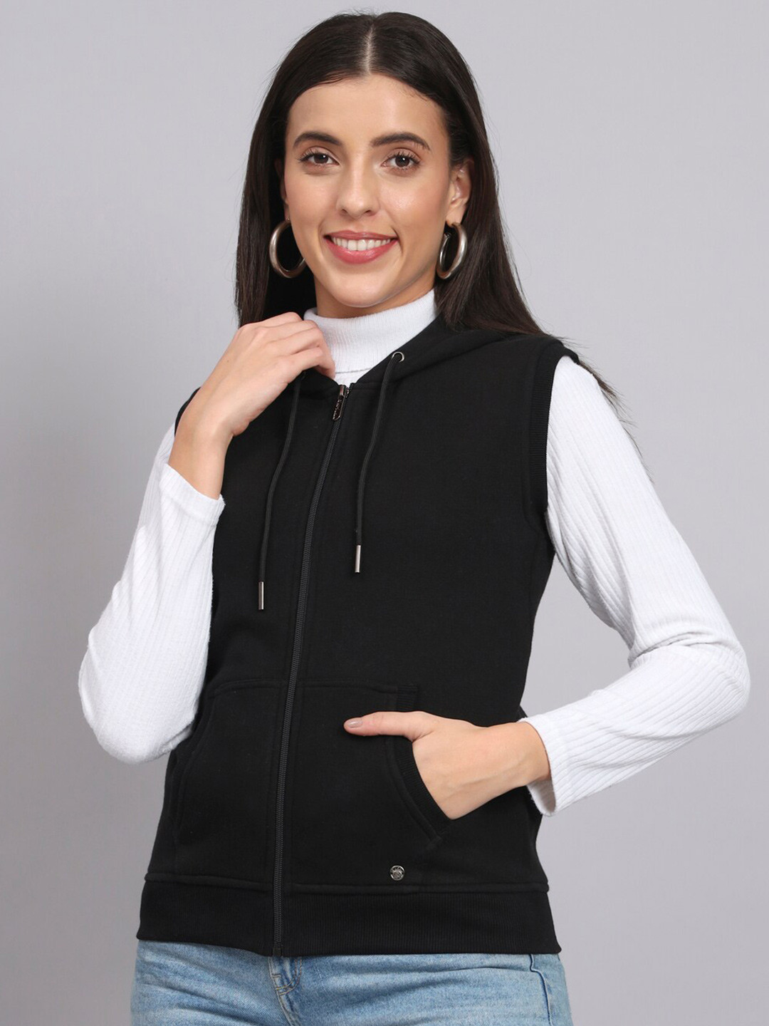 

ANTI CULTURE Hooded Fleece Front-Open Sweatshirt, Black