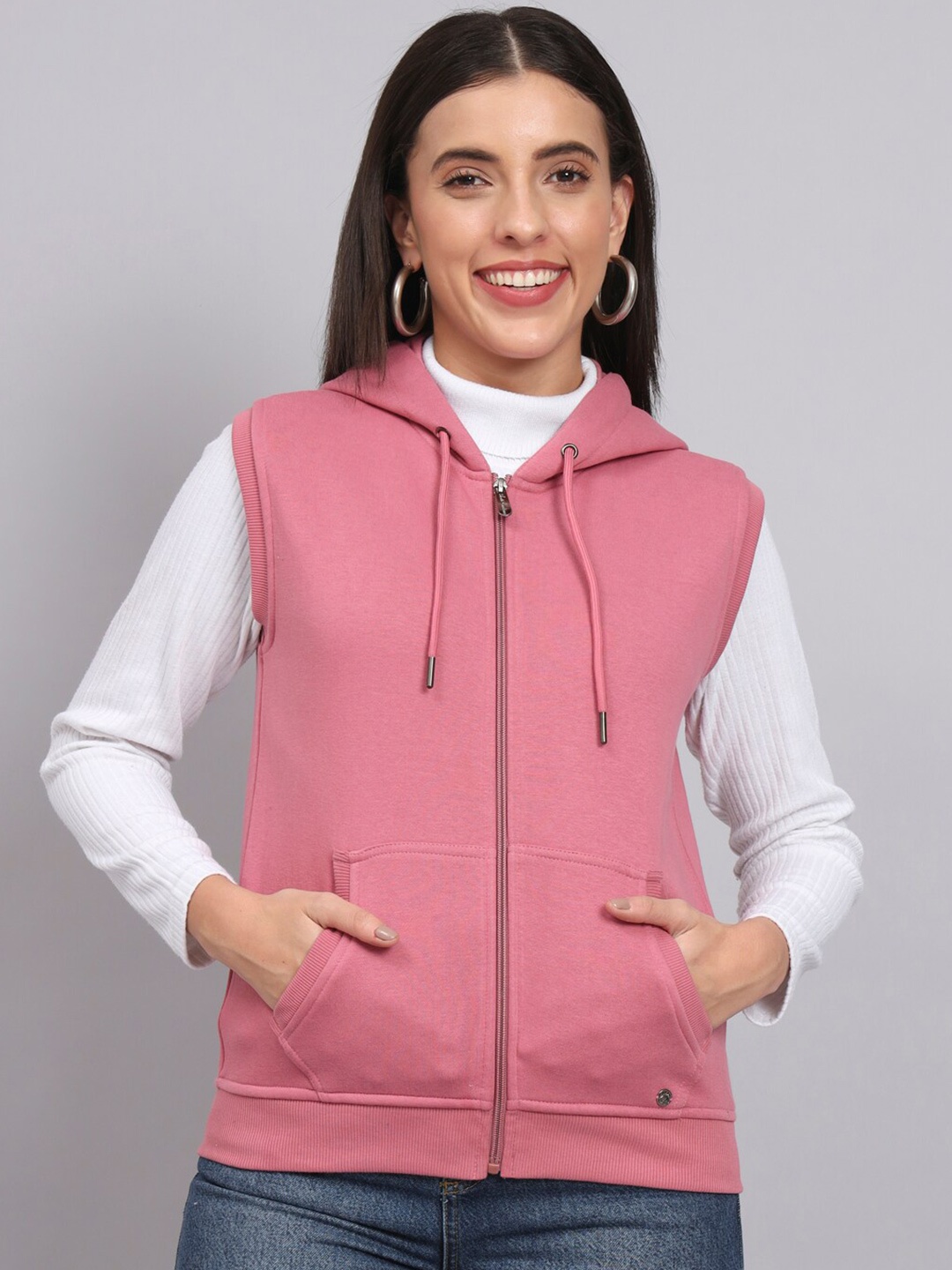 

ANTI CULTURE Hooded Fleece Front-Open Sweatshirt, Mauve