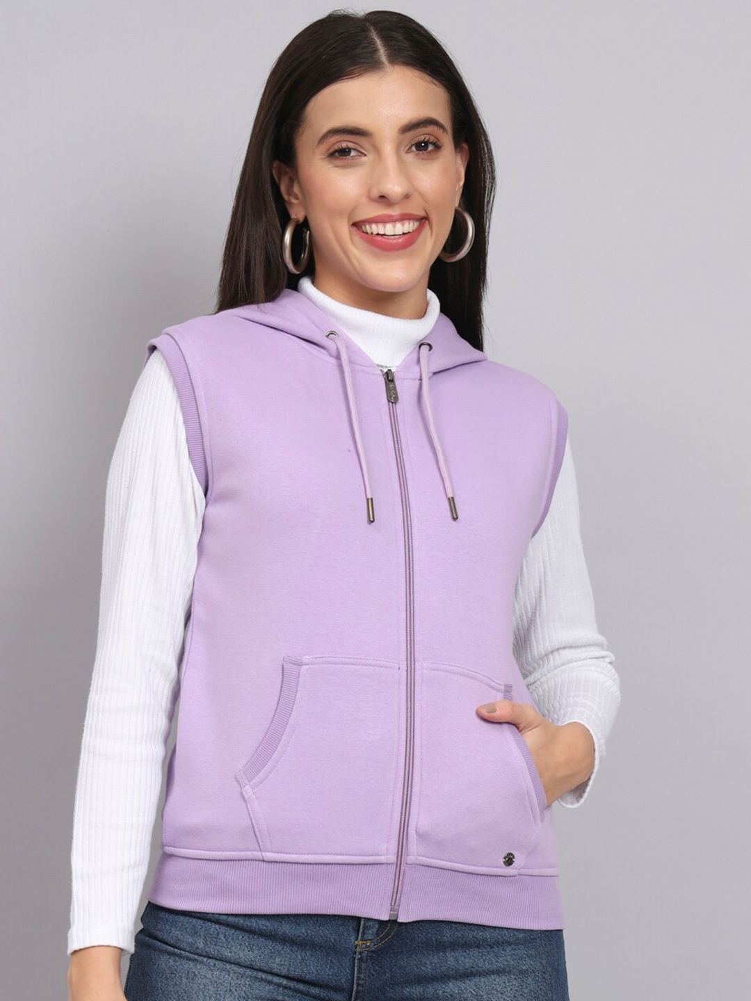 

ANTI CULTURE Hooded Fleece Front-Open Sweatshirt, Mauve