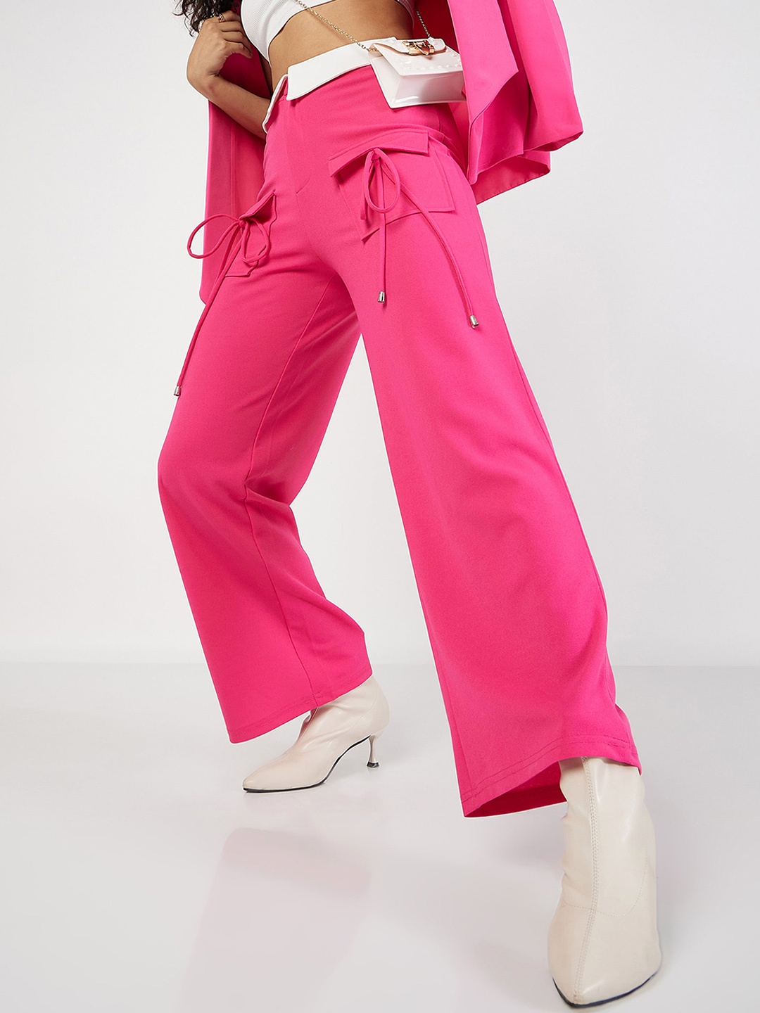 

SASSAFRAS Women High-Rise Flat Front Parallel Trousers, Pink