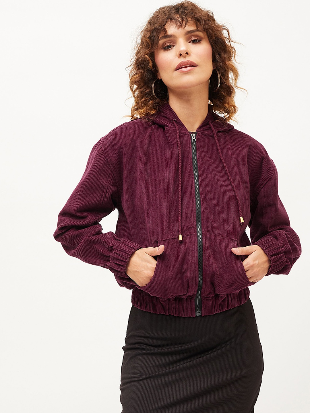 

SASSAFRAS Corduroy Hooded Bomber, Maroon
