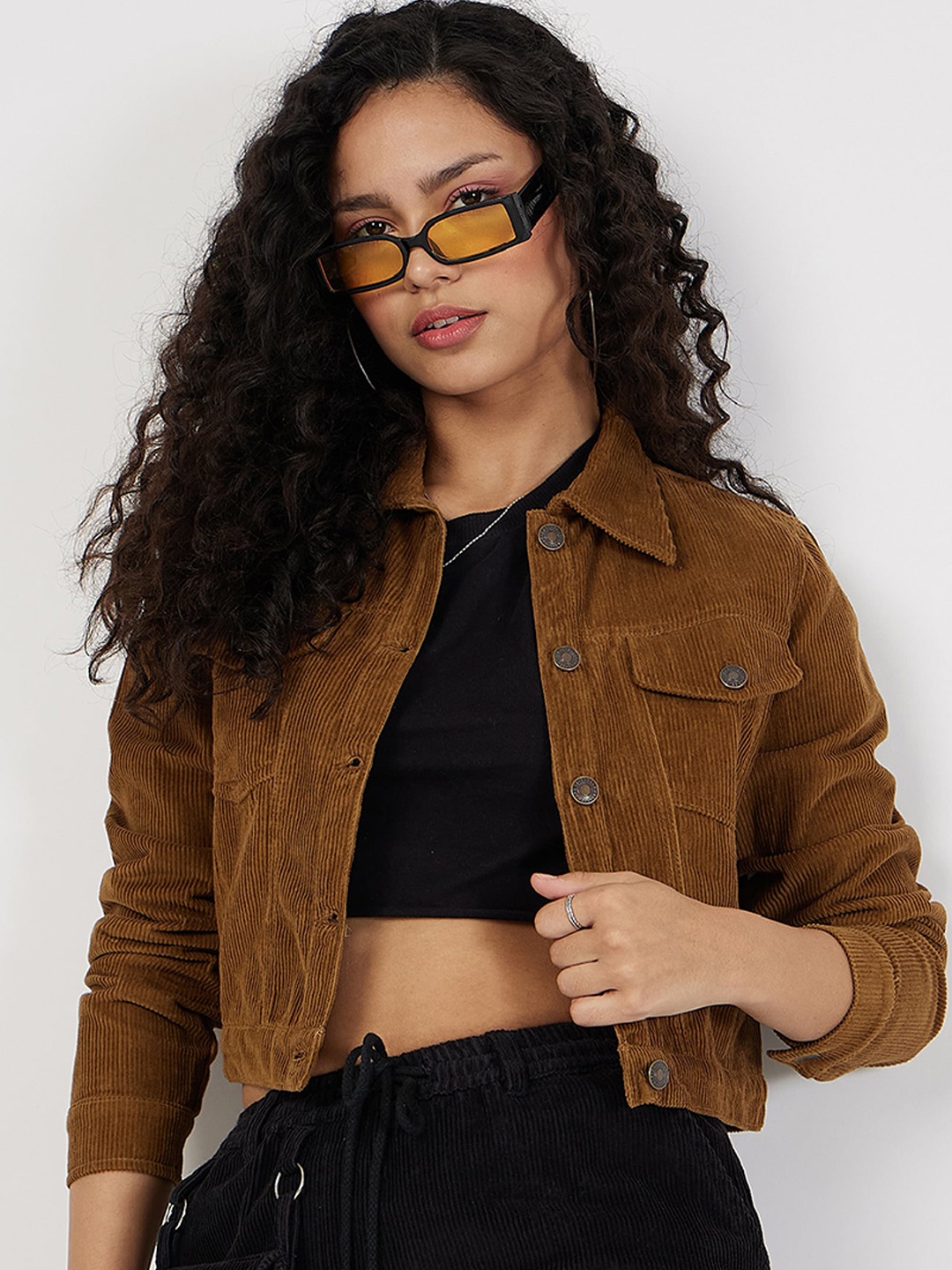 

SASSAFRAS Corduroy Crop Jacket, Brown
