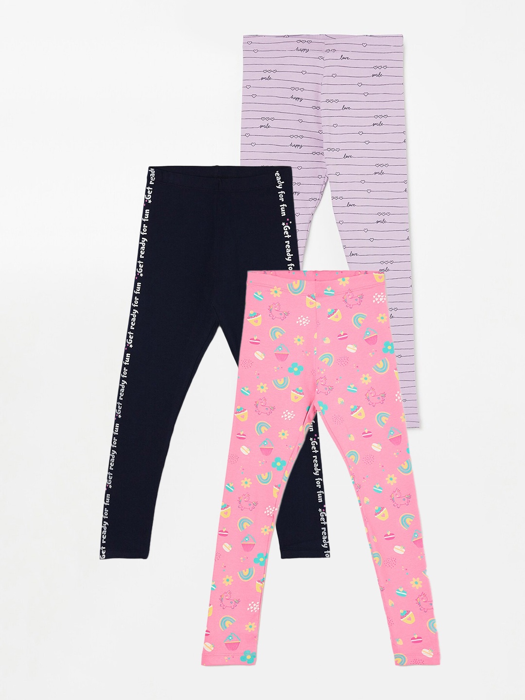 

Fame Forever by Lifestyle Girls Pack Of 3 Printed Ankle Length Leggings, Lavender