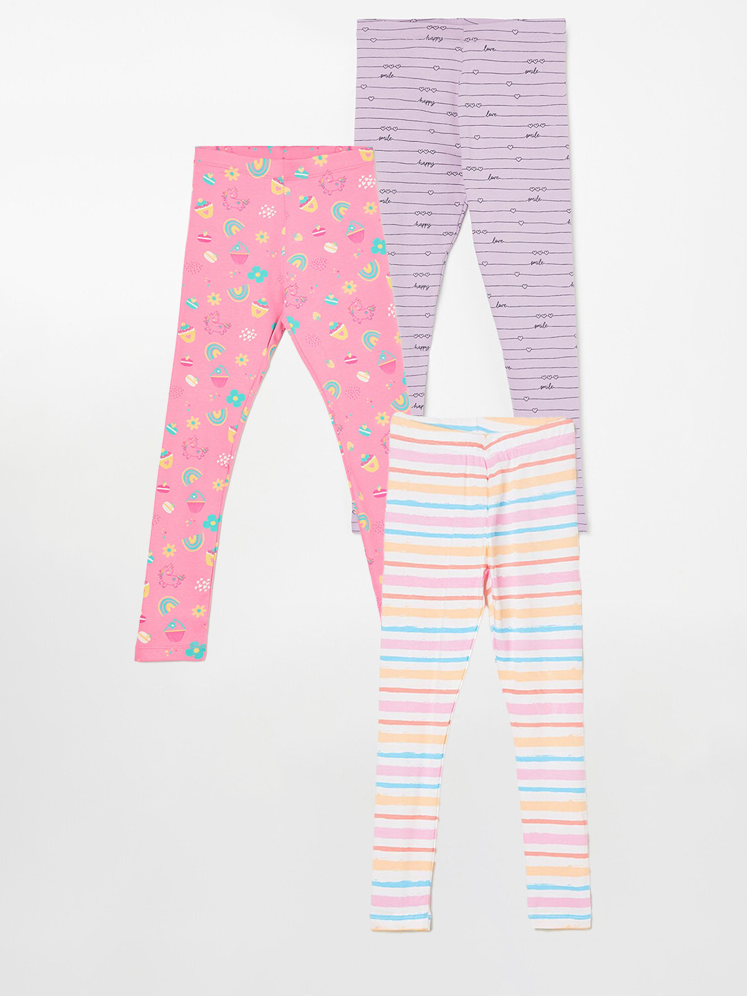 

Fame Forever by Lifestyle Girls Pack Of 3 Printed Ankle Length Leggings, Lavender