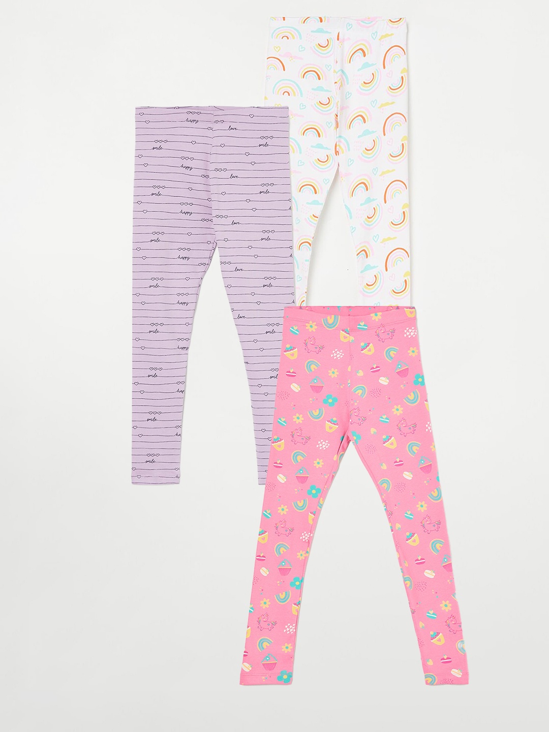 

Fame Forever by Lifestyle Girls Pack Of 3 Printed Ankle Length Leggings, Pink