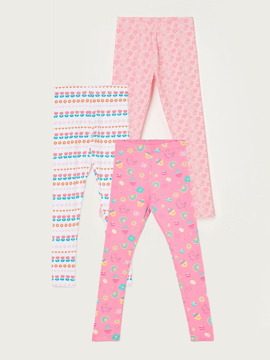 

Fame Forever by Lifestyle Girls Pack Of 3 Printed Ankle Length Leggings, Pink