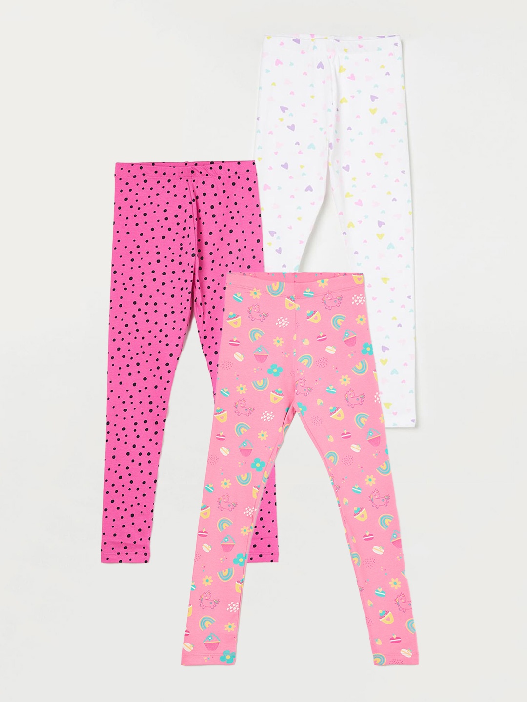 

Fame Forever by Lifestyle Girls Pack Of 3 Printed Pure Cotton Ankle Length Leggings, Pink