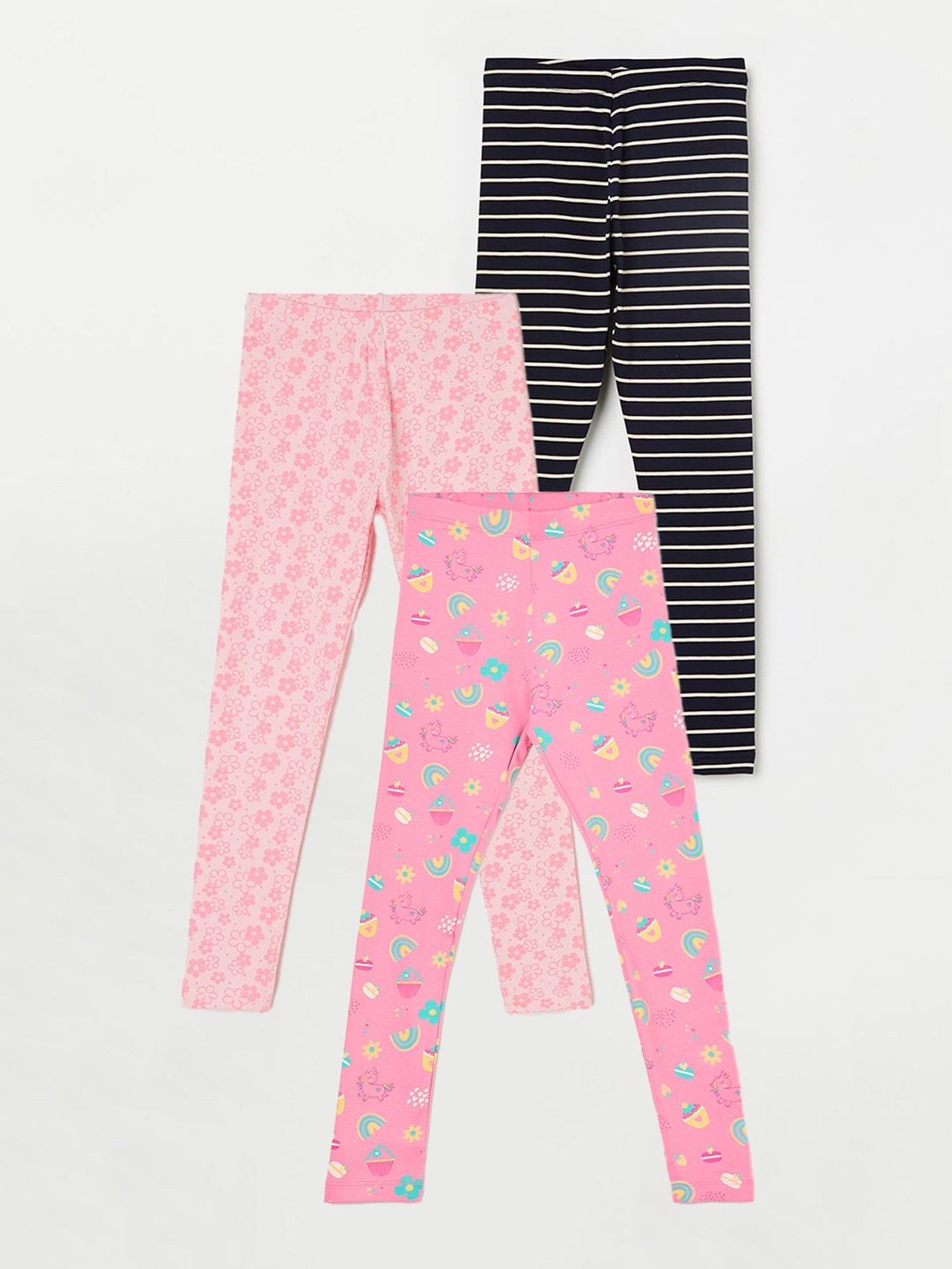 

Fame Forever by Lifestyle Girls Pack Of 3 Printed Pure Cotton Ankle Length Leggings, Pink