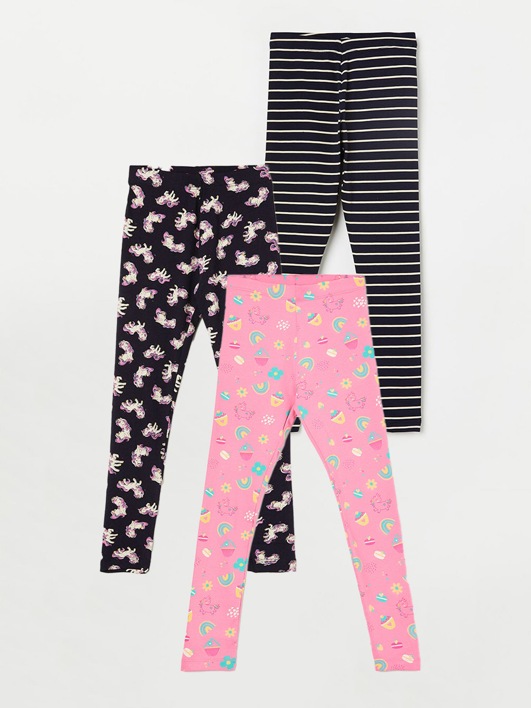 

Fame Forever by Lifestyle Girls Pack Of 3 Printed Pure Cotton Ankle Length Leggings, Pink