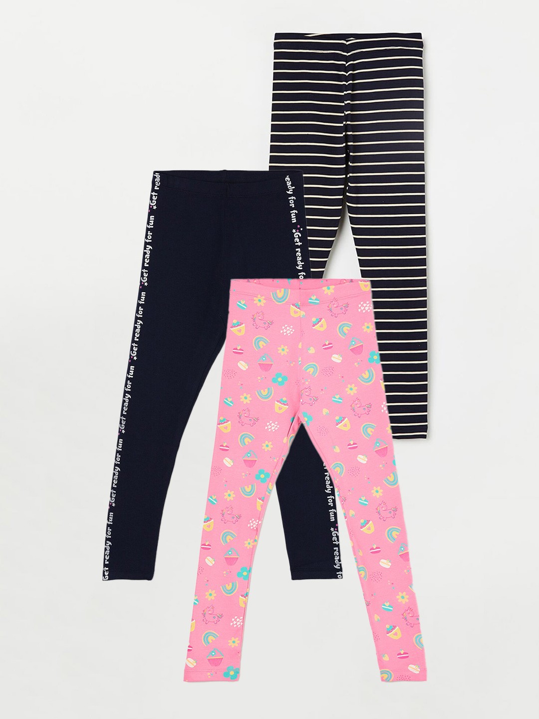

Fame Forever by Lifestyle Girls Pack Of 3 Printed Ankle Length Leggings, Pink