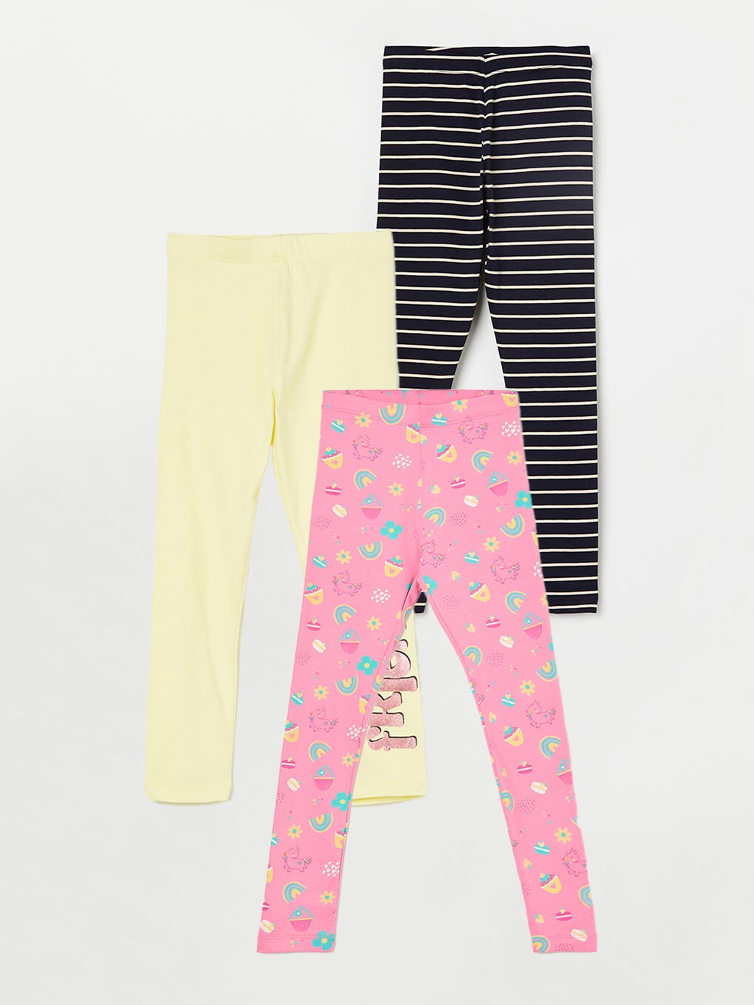 

Fame Forever by Lifestyle Girls Pack Of 3 Printed Ankle Length Leggings, Pink