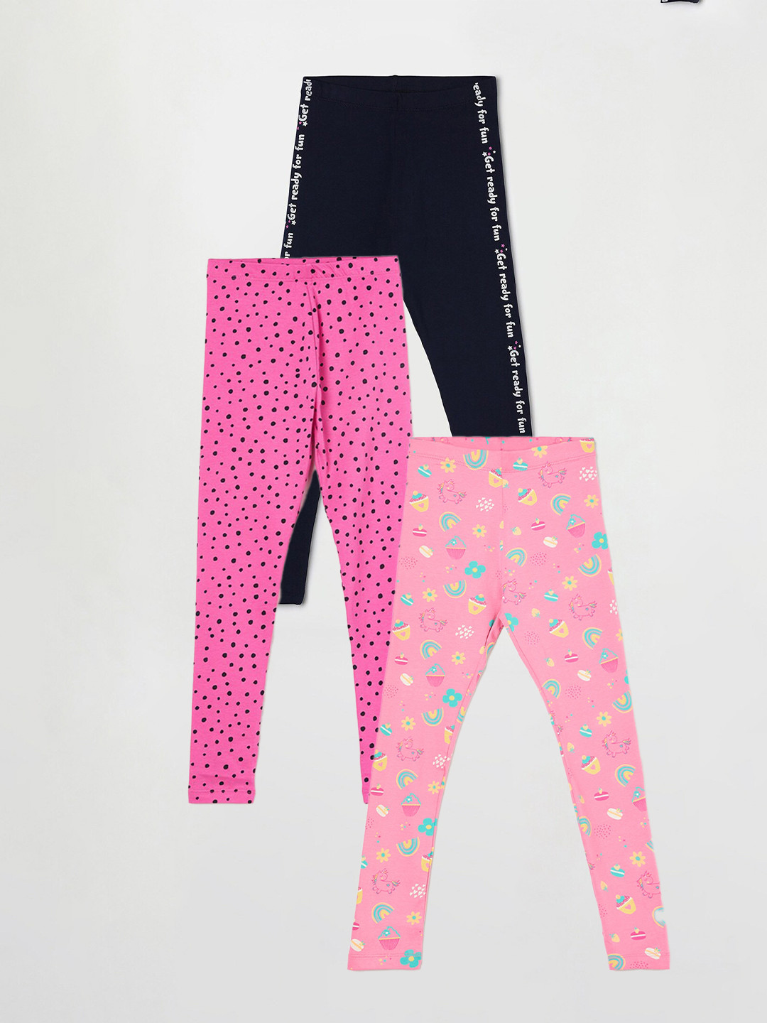 

Fame Forever by Lifestyle Girls Pack Of 3 Printed Ankle Length Leggings, Pink