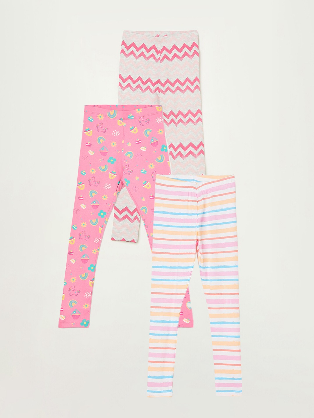 

Fame Forever by Lifestyle Girls Pack Of 3 Striped Ankle Length Leggings, White
