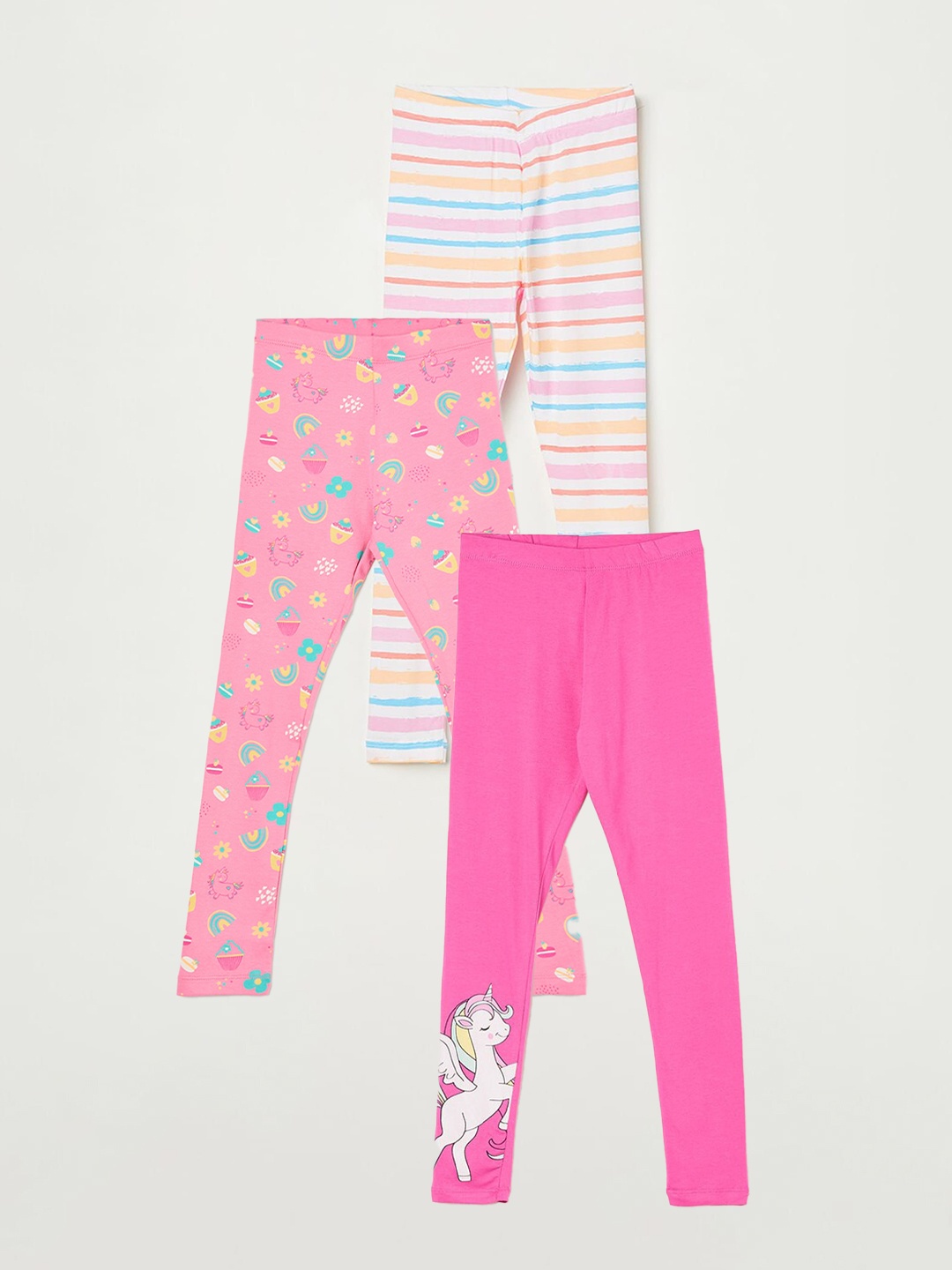 

Fame Forever by Lifestyle Girls Pack Of 3 Printed Ankle Length Leggings, Pink