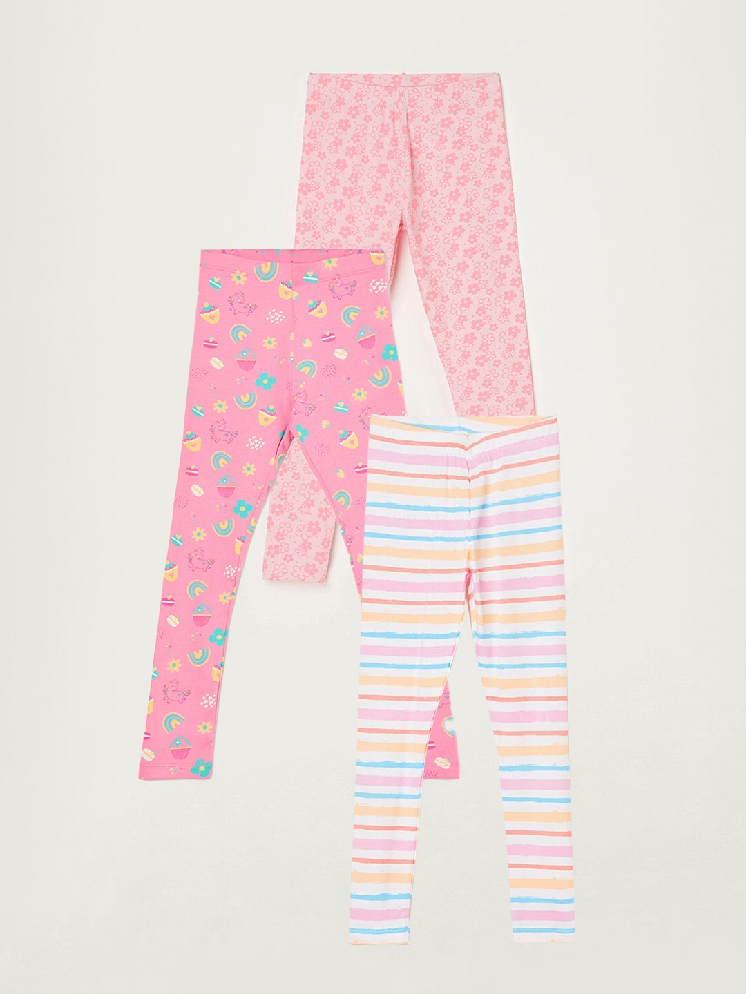 

Fame Forever by Lifestyle Girls Pack Of 3 Printed Cotton Ankle Length Leggings, Pink