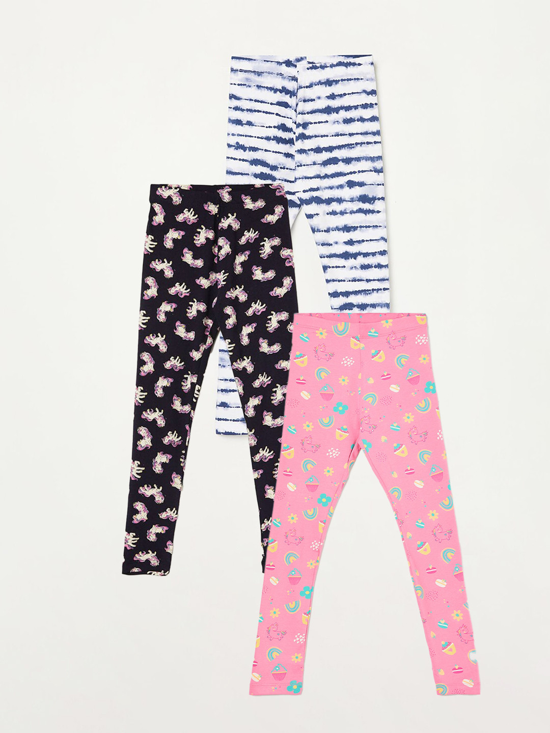 

Fame Forever by Lifestyle Girls Pack Of 3 Printed Cotton Ankle Length Leggings, Navy blue