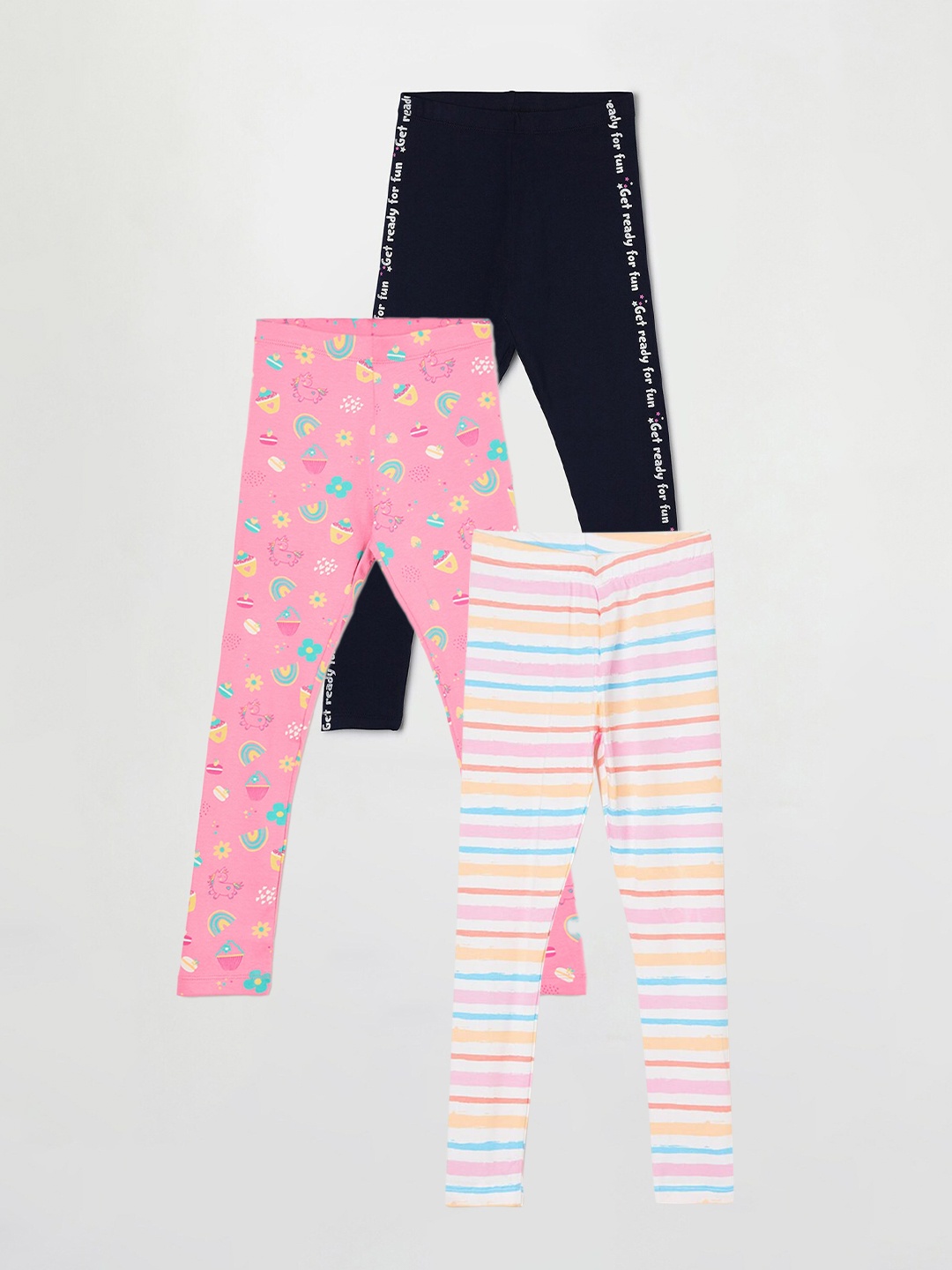 

Fame Forever by Lifestyle Girls Pack Of 3 Cotton Ankle Length Leggings, Navy blue