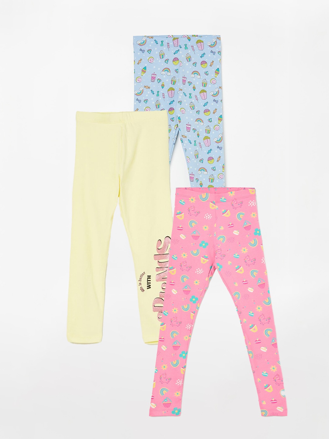 

Fame Forever by Lifestyle Girls Pack Of 3 Printed Ankle Length Leggings, Blue