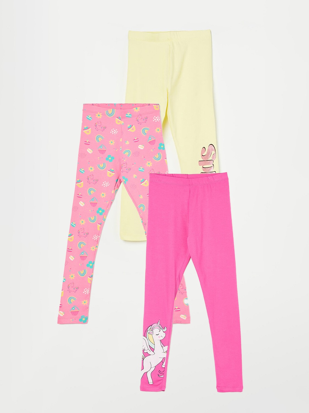 

Fame Forever by Lifestyle Girls Pack Of 3 Printed Ankle Length Leggings, Yellow