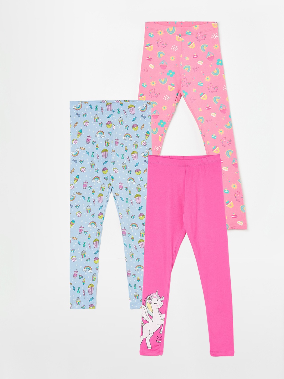 

Fame Forever by Lifestyle Girls Pack Of 3 Printed Ankle Length Leggings, Blue