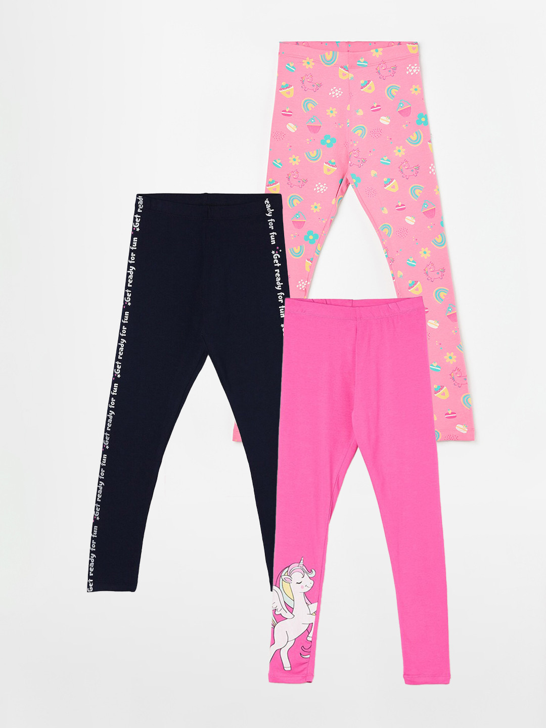 

Fame Forever by Lifestyle Girls Pack Of 3 Printed Ankle Length Leggings, Pink
