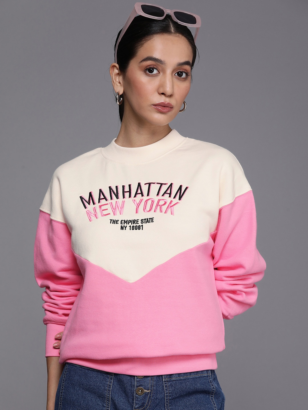 

NEXT Colourblocked & Embroidered Pullover Sweatshirt, Pink