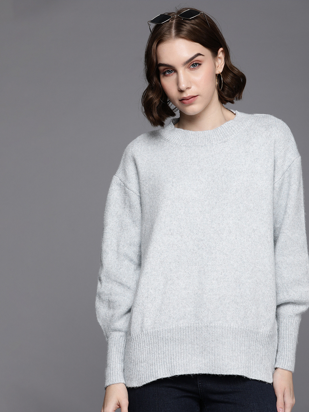 

NEXT Women Solid Pullover, Grey melange
