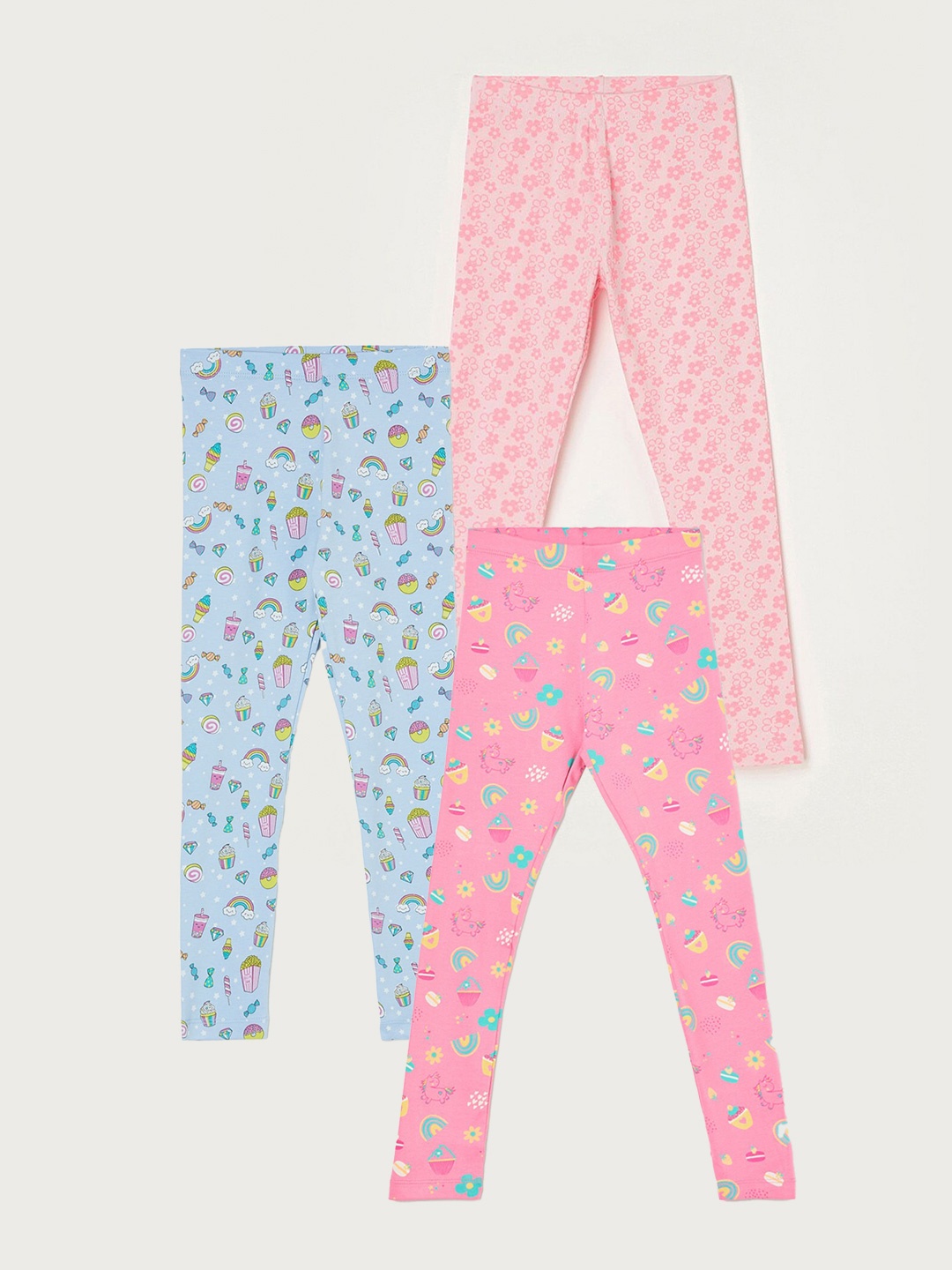 

Fame Forever by Lifestyle Girls Pack Of 3 Printed Cotton Ankle Length Leggings, Pink