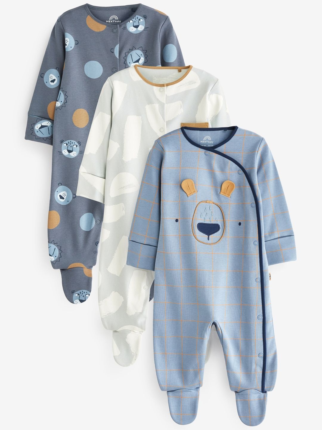 

NEXT Infant Boys Pack Of 3 Printed Sleepsuits, Blue