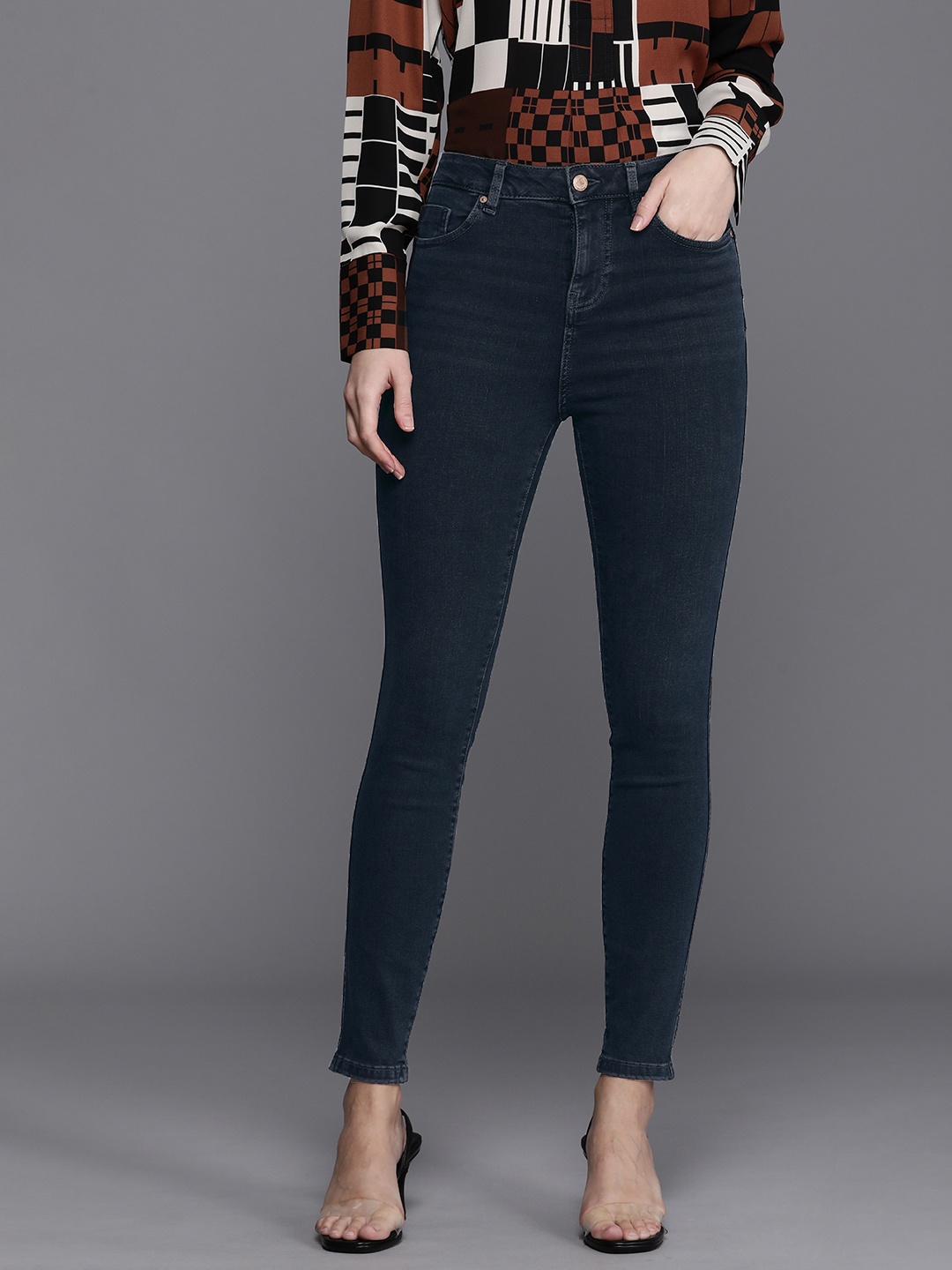 

NEXT Women Skinny Fit High-Rise Stretchable Jeans, Blue