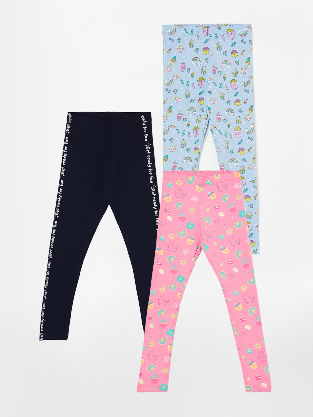 

Fame Forever by Lifestyle Girls Pack Of 3 Printed Ankle Length Leggings, Pink