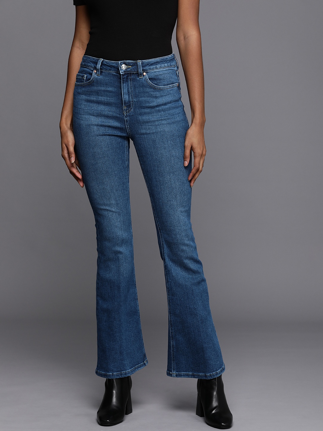 

NEXT Women Flared High-Rise Heavy Fade Stretchable Jeans, Na