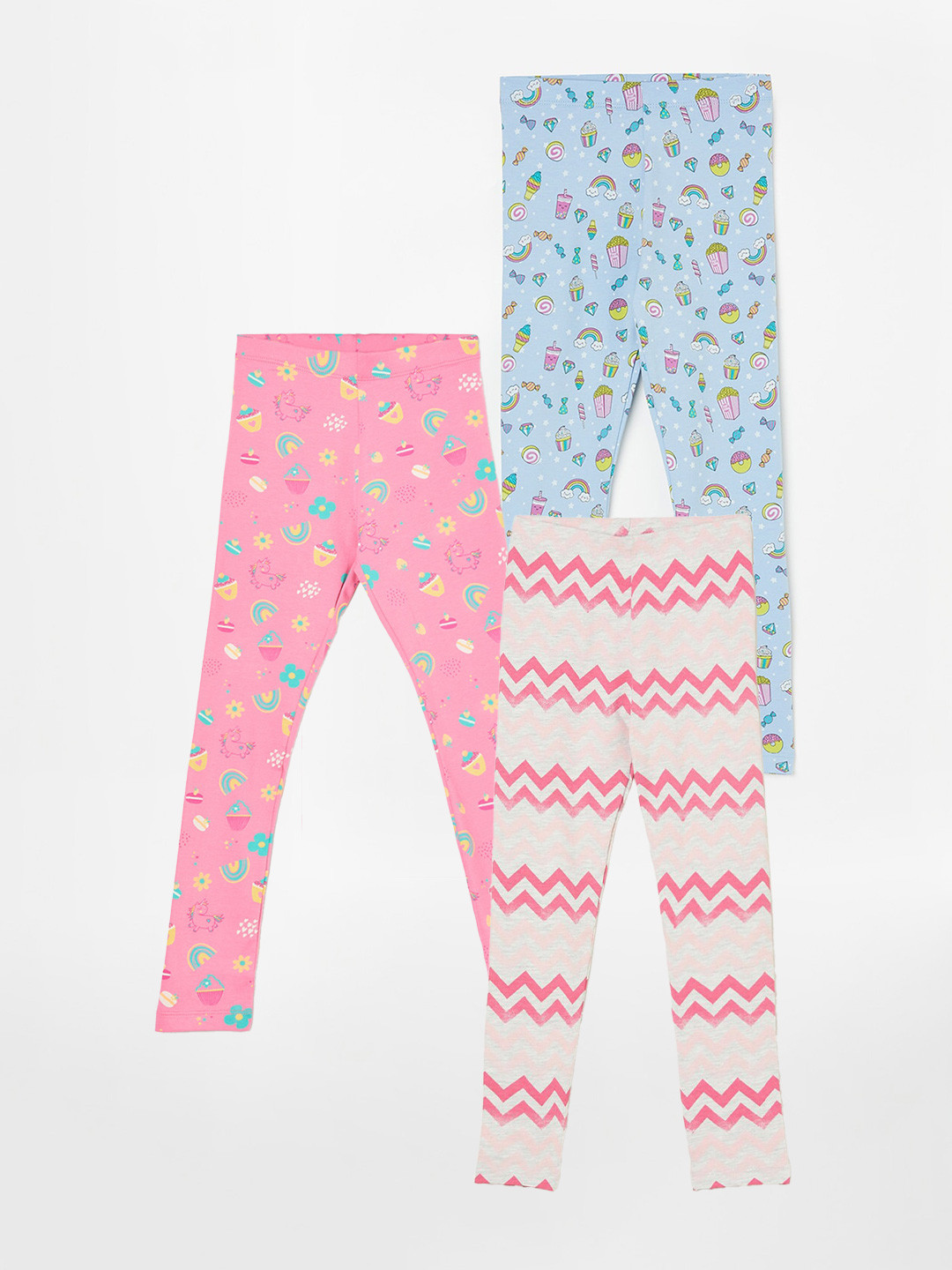 

Fame Forever by Lifestyle Girls Pack Of 3 Printed Ankle Length Leggings, Blue