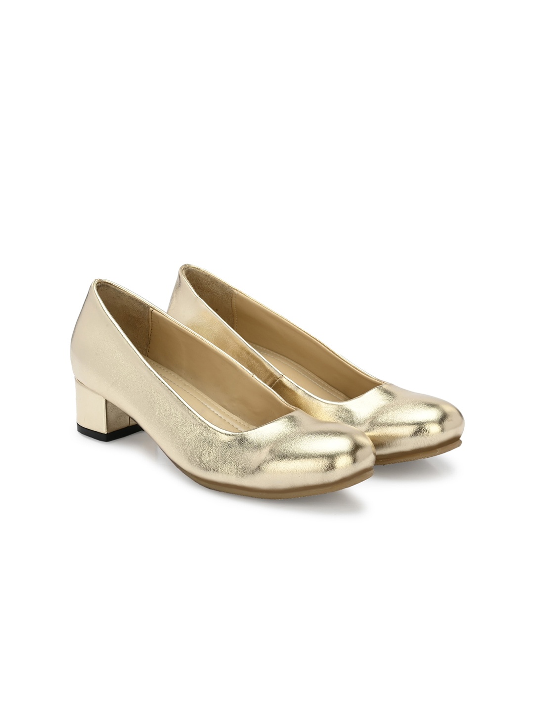 

CARLO ROMANO Round Toe Block Heel Pumps, Gold