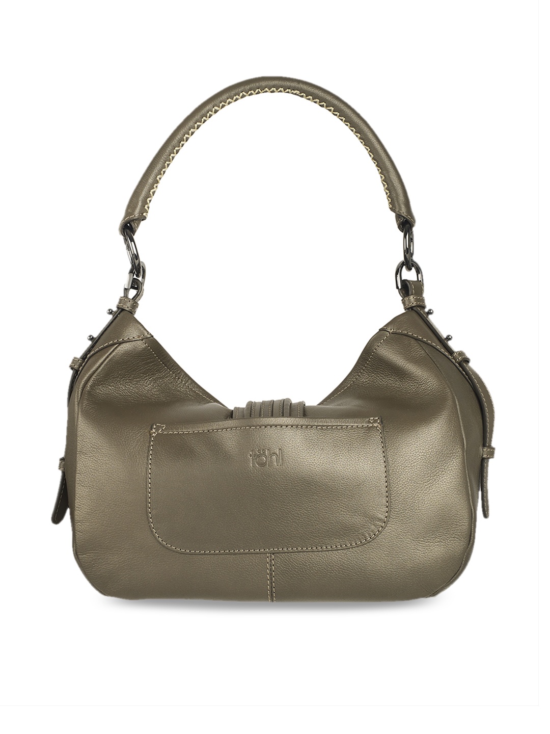 

tohl Gunmetal-Toned Solid Leather Shoulder Bag, Metallic