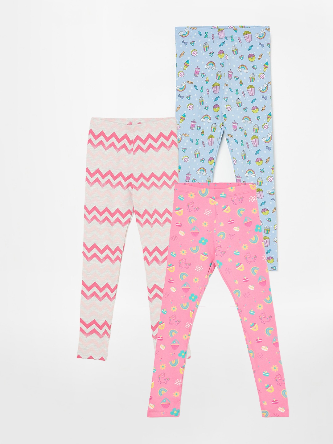 

Fame Forever by Lifestyle Girls Pack Of 3 Printed Ankle Length Leggings, Blue