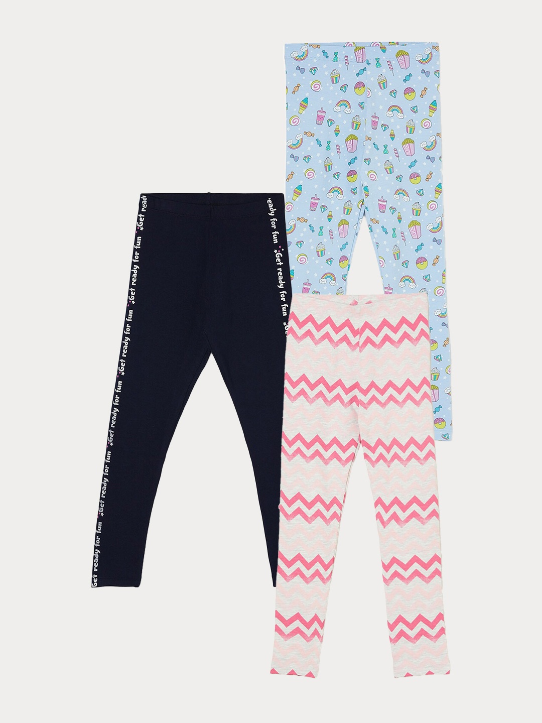 

Fame Forever by Lifestyle Girls Pack Of 3 Printed Ankle Length Leggings, Navy blue