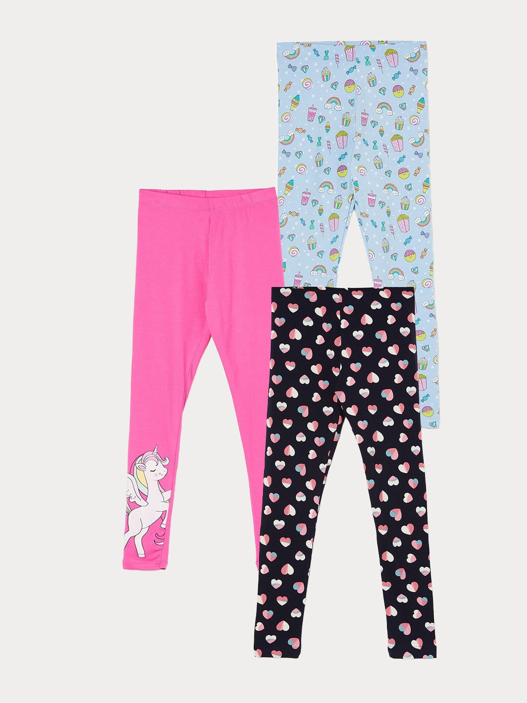 

Fame Forever by Lifestyle Girls Pack Of 3 Printed Ankle Length Leggings, Blue