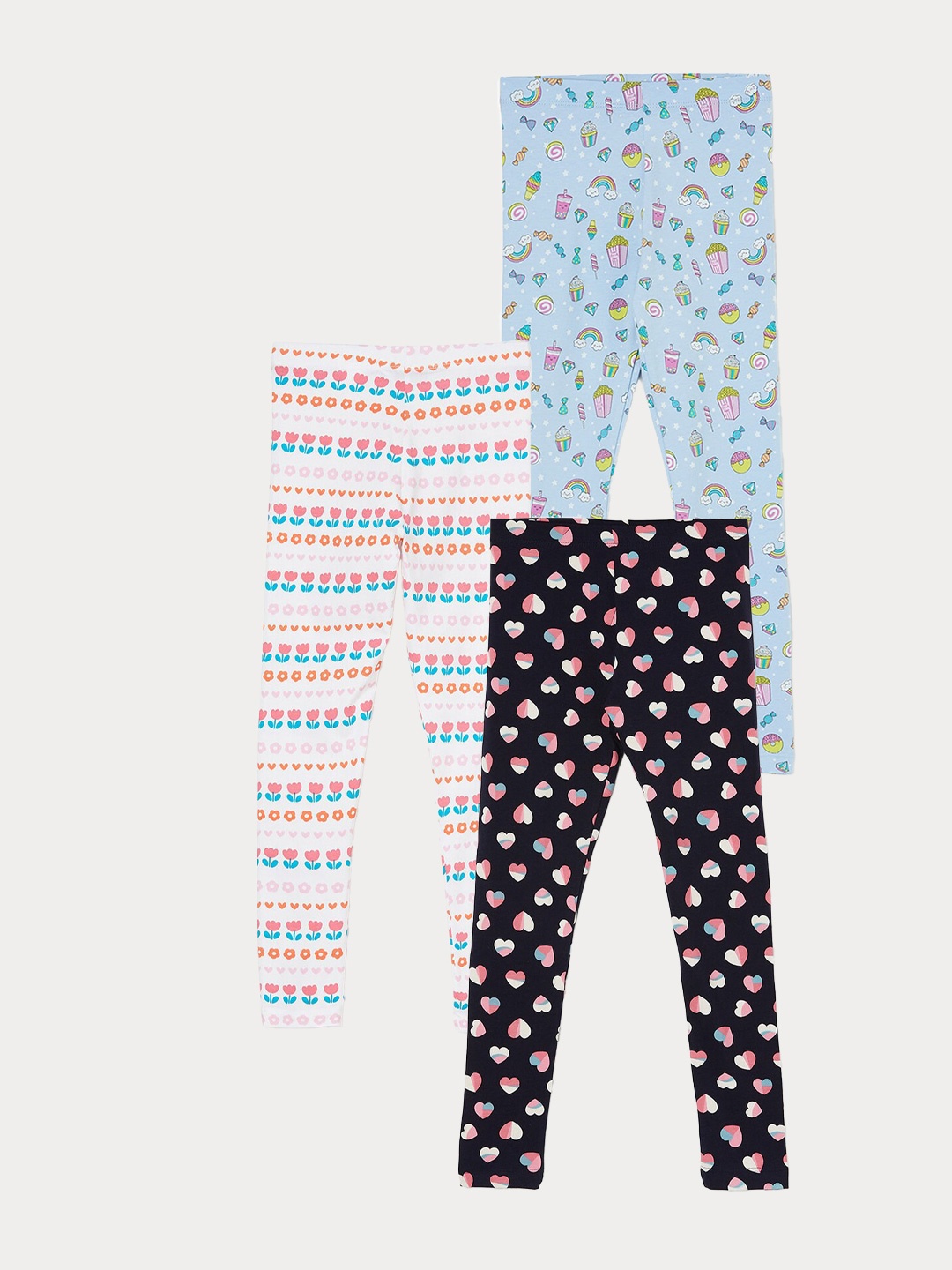 

Fame Forever by Lifestyle Girls Pack Of 3 Printed Ankle Length Leggings, Blue