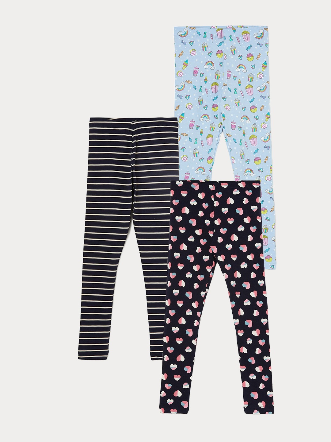 

Fame Forever by Lifestyle Girls Pack Of 3 Printed Ankle Length Leggings, Blue