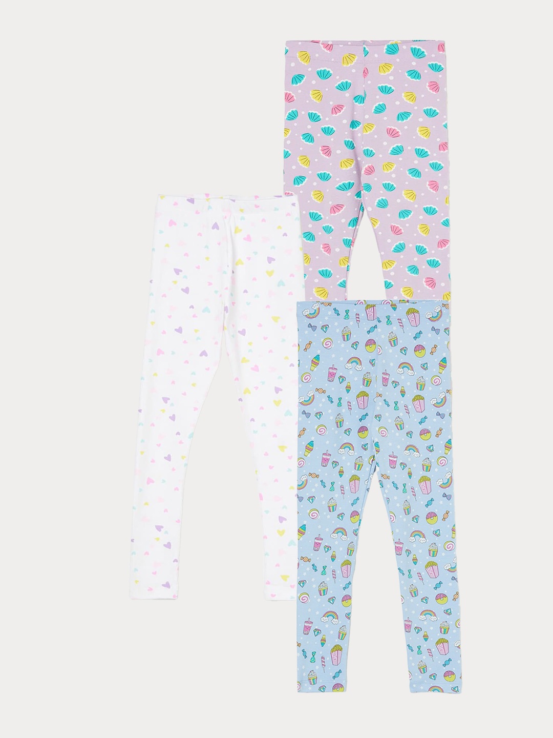

Fame Forever by Lifestyle Girls Pack Of 3 Printed Ankle Length Leggings, Blue