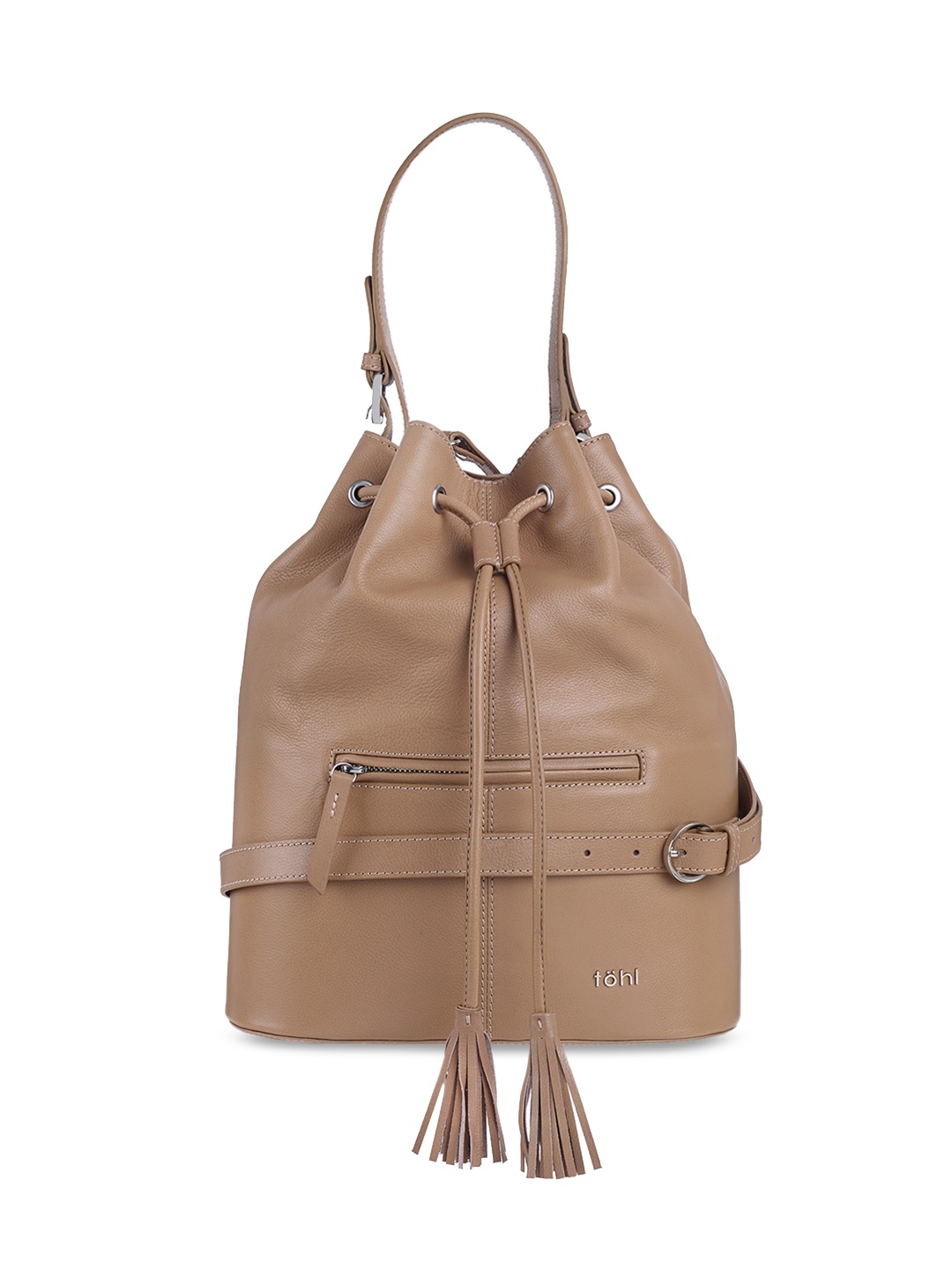 

tohl Nude-Coloured Solid Leather Shoulder Bag