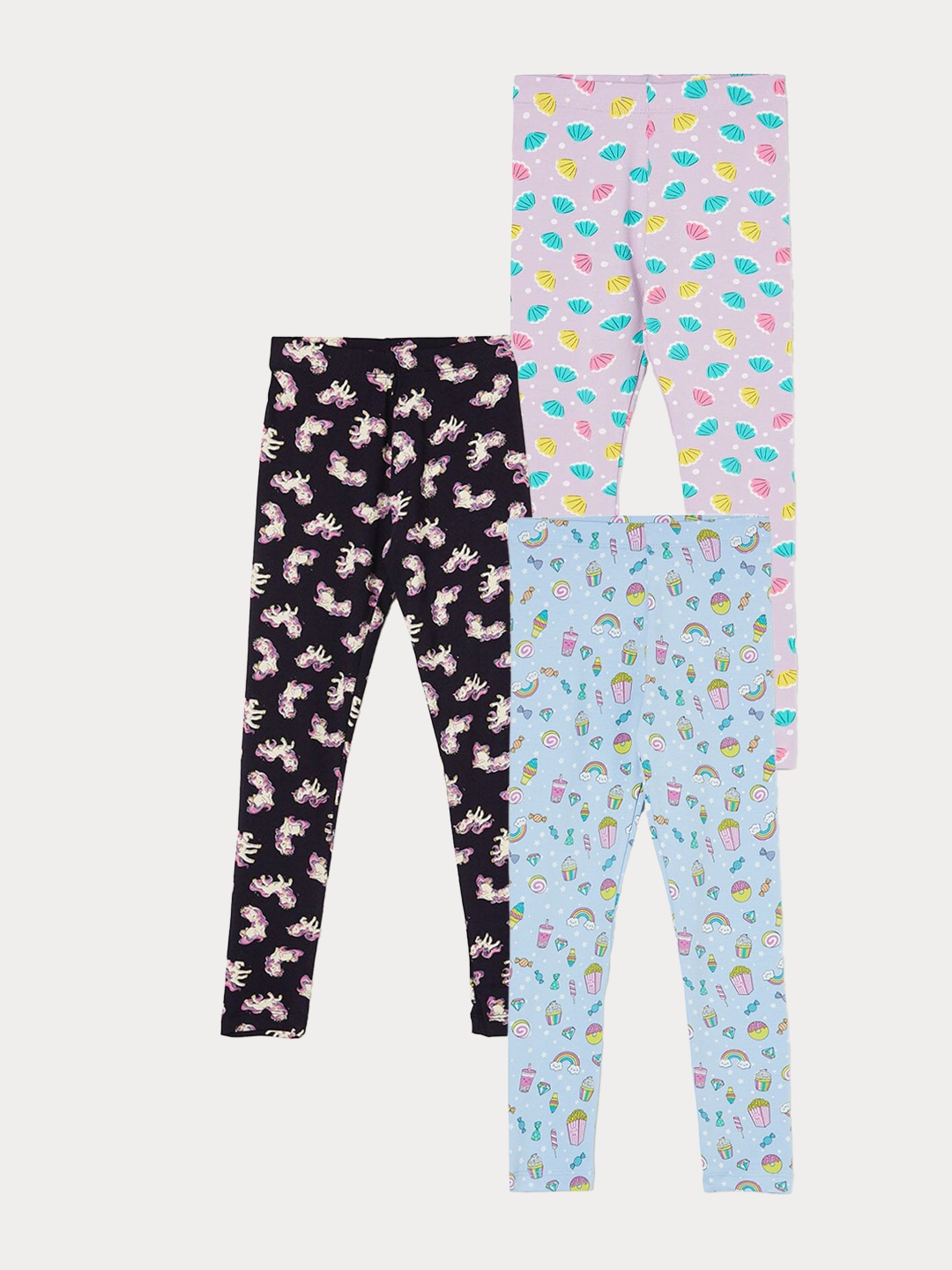 

Fame Forever by Lifestyle Girls Pack Of 3 Printed Ankle Length Leggings, Blue