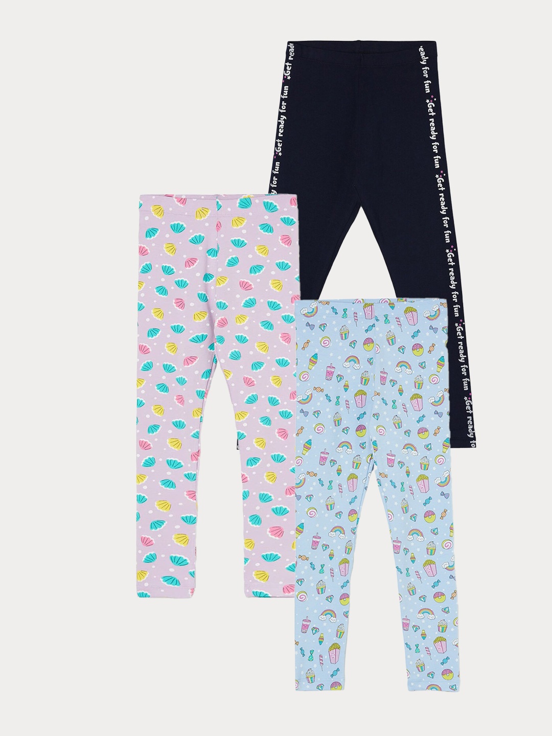 

Fame Forever by Lifestyle Girls Pack Of 3 Printed Ankle Length Leggings, Blue