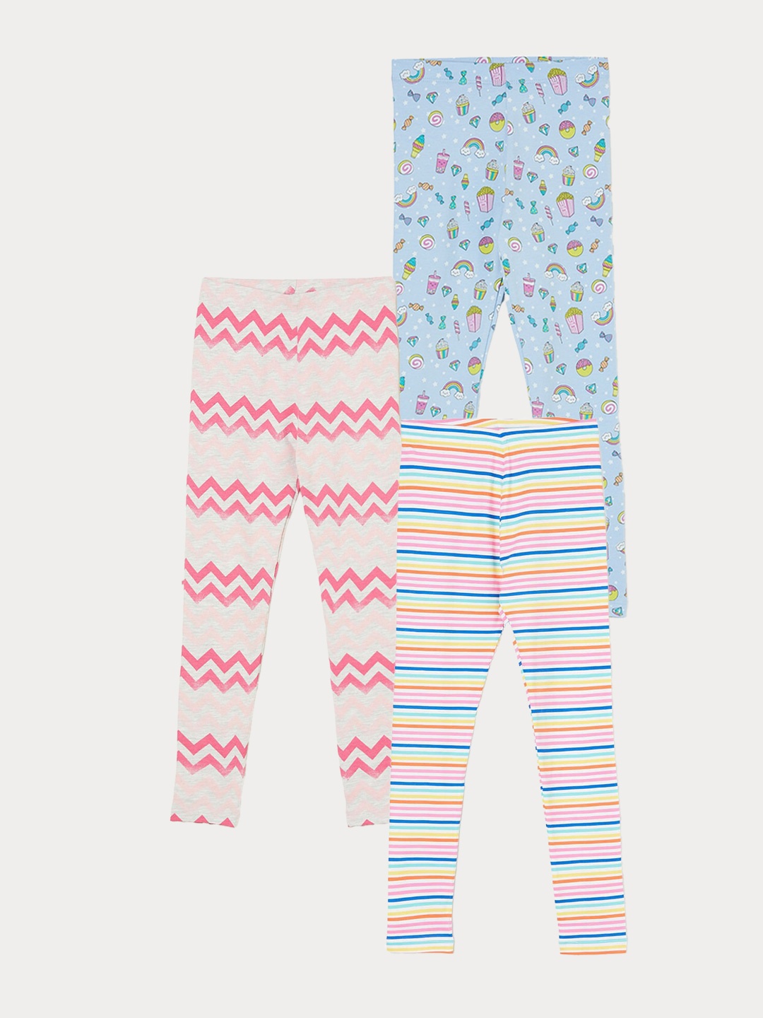 

Fame Forever by Lifestyle Girls Pack Of 3 Printed Ankle Length Leggings, Blue