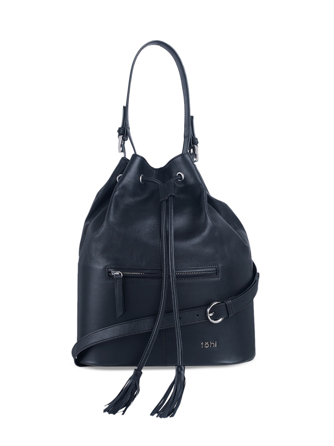 

tohl Black Solid Leather Shoulder Bag