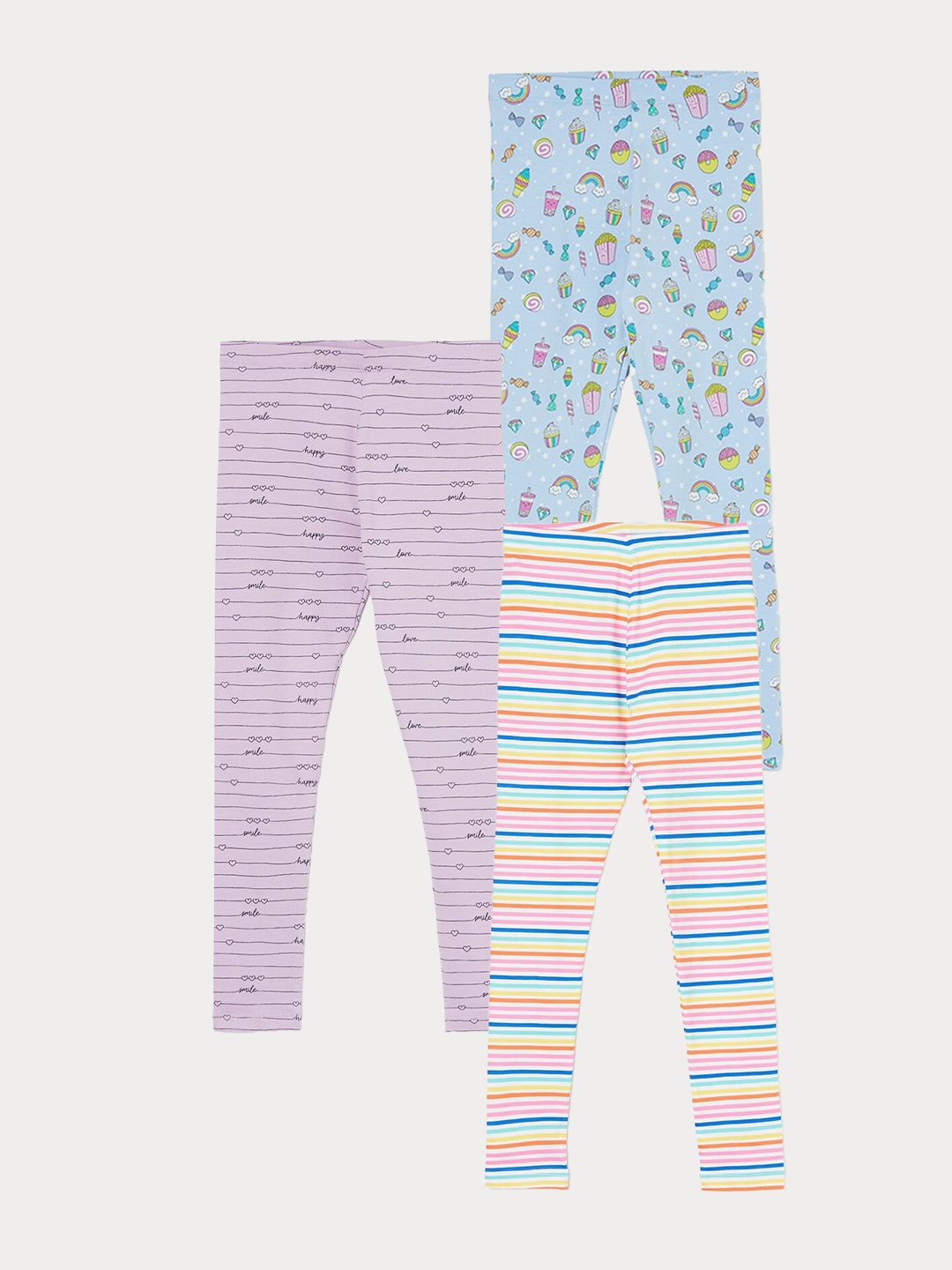 

Fame Forever by Lifestyle Girls Pack Of 3 Printed Ankle Length Leggings, Blue